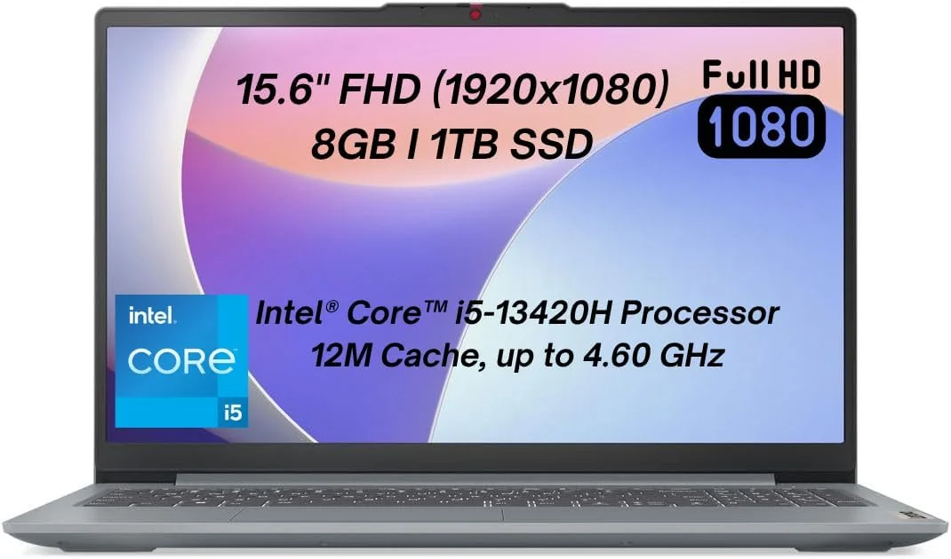 لپ تاپ لنوو IdeaPad Slim 3 15IRH8، نسل سیزدهم پردازنده Intel Core i5-13420H، صفحه نمایش 15.6 اینچی FHD، رم 8 گیگابایتی، SSD 1 ترابایتی، گرافیک Intel UHD، ویندوز 11، کیبورد انگلیسی، خاکستری قطبی (ارتقا یافته)