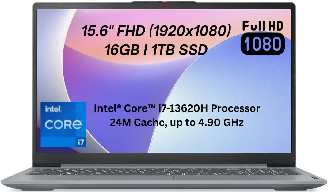 لپ تاپ لنوو IdeaPad Slim 3 15IRH8 با پردازنده نسل سیزدهم Intel Core i7-13620H، نمایشگر 15.6 اینچی FHD، رم 16 گیگابایتی، حافظه SSD 1 ترابایتی، گرافیک Intel UHD، ویندوز 11، کیبورد انگلیسی، رنگ خاکستری قطبی (ارتقا یافته)