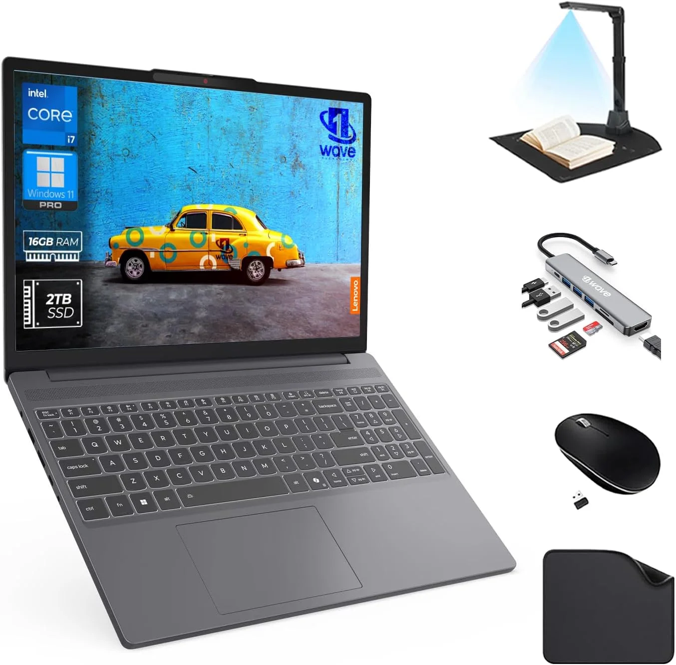 لپ تاپ لنوو IdeaPad Slim 3 15IRH10، نسل سیزدهم اینتل i7-13620H، رم 16 گیگابایت، SSD 512 گیگابایت، صفحه نمایش 15.3 اینچی WUXGA IPS، ویندوز 11 پرو، خاکستری لونا - باندل موج اول با اسکنر اسناد، هاب 7 در 1، ماوس و ماوس پد