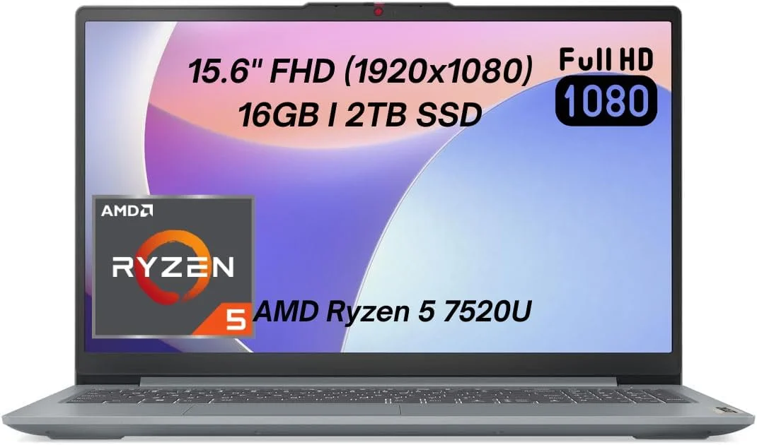 لپ تاپ لنوو IdeaPad Slim 3 15IRH8 - پردازنده AMD Ryzen 5 7520U، صفحه نمایش 15.6 اینچی FHD، رم 16 گیگابایتی، حافظه SSD 2 ترابایتی، گرافیک AMD Radeon، ویندوز 11، صفحه کلید انگلیسی UK، رنگ خاکستری قطبی (ارتقا یافته)