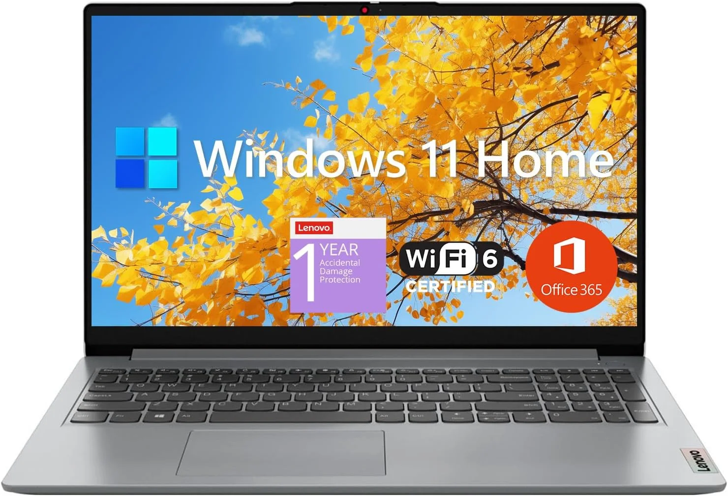 لپ تاپ دانشجویی Lenovo IdeaPad 1، صفحه نمایش 15.6 اینچی FHD، پردازنده دو هسته ای اینتل، 12 گیگابایت رم، 512 گیگابایت SSD + 128 گیگابایت eMMC، یک سال Office 365، Wi-Fi 6، وب کم، بلوتوث، کارت خوان SD، ویندوز 11 هوم، خاکستری