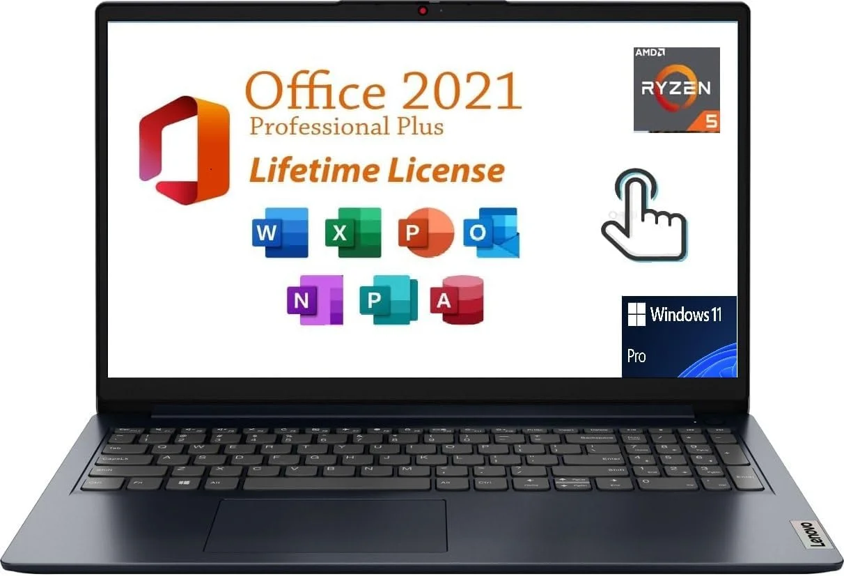لپ تاپ لمسی لنوو IdeaPad 1، پردازنده AMD Ryzen 5 7520U، رم 8 گیگابایت، حافظه SSD 256 گیگابایت، صفحه نمایش 15.6 اینچی FHD IPS، ویندوز 11 هوم، آبی اقیانوسی، کیبورد انگلیسی