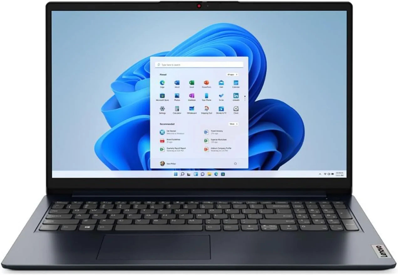 لپ تاپ لمسی 15.6 اینچی FHD لنوو IdeaPad 1 (1920 x 108)، پردازنده Intel Core i5-1235U، رم 8 گیگابایتی، SSD 512 گیگابایتی، ویندوز 11 در حالت S، Wi-Fi، آبی تیره، 82QD00HMUS