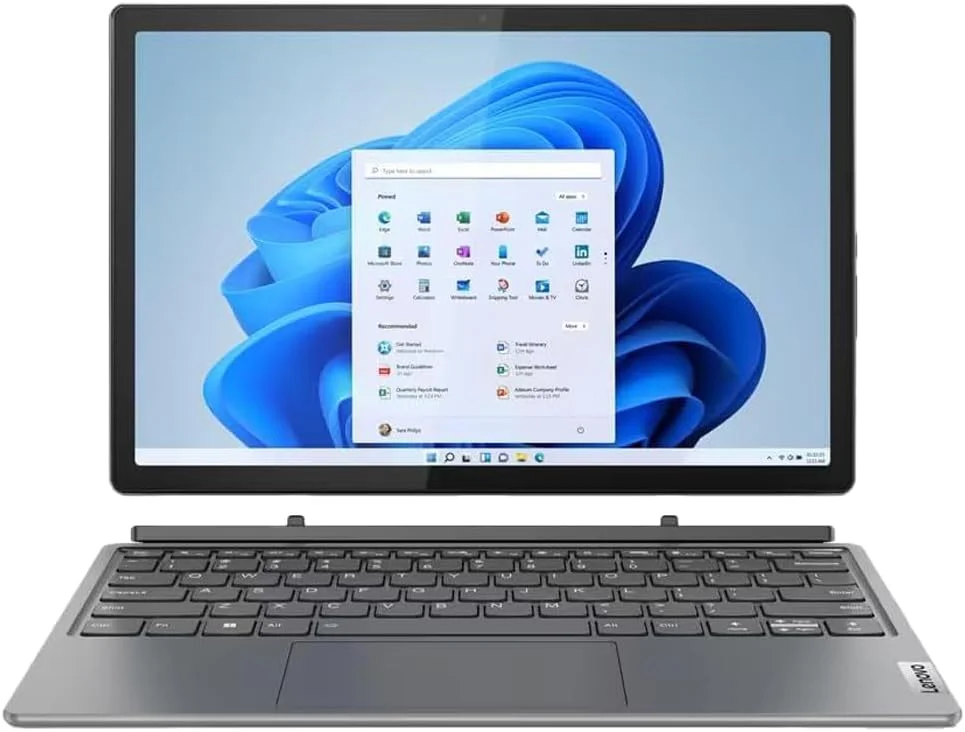 لپ تاپ 2 در 1 لنوو IdeaPad Duet 5 12IRU8 به همراه قلم و کیبورد، صفحه نمایش لمسی 12.4 اینچی 2.5K، پردازنده Intel Core i7-1355U، رم 8 گیگابایت، حافظه SSD 512 گیگابایت، گرافیک Intel Iris Xe، ویندوز 11، انگلیسی-عربی، خاکستری طوفانی - [83B3002AAX]