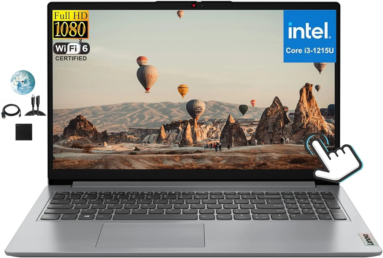 لپ تاپ لمسی 15.6 اینچی FHD لنوو Ideapad، پردازنده Intel Core i3-1215U 6 هسته ای، 16 گیگابایت رم، 1 ترابایت SSD، Wi-Fi 6، وب کم، بلوتوث، کارت خوان SD، ویندوز 11، لوازم جانبی GM، خاکستری