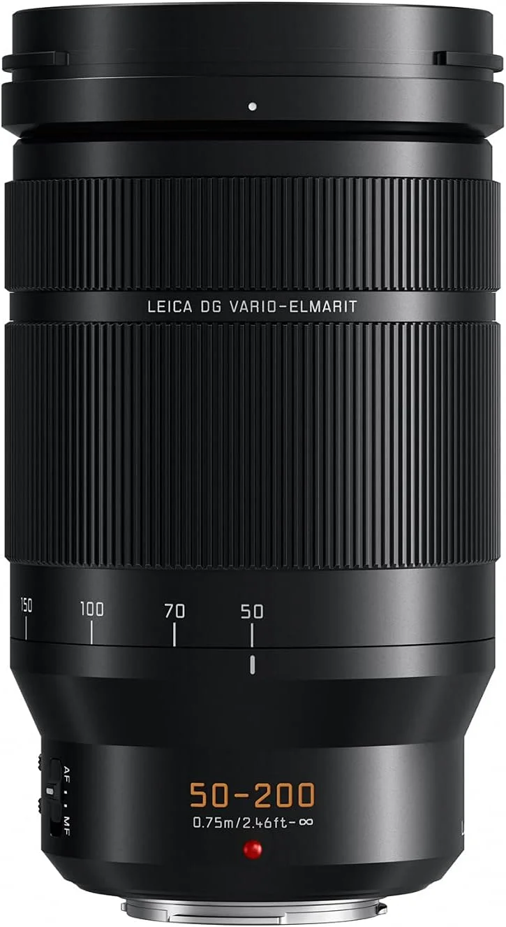 لنز دوربین حرفه ای 50-200 میلی متری پاناسونیک LUMIX، G LEICA DG VARIO-ELMARIT، F2.8-4.0 ASPH، Dual I.S. 2.0 با Power O.I.S، میکرو چهار سوم بدون آینه، H-ES50200 (مشکی)