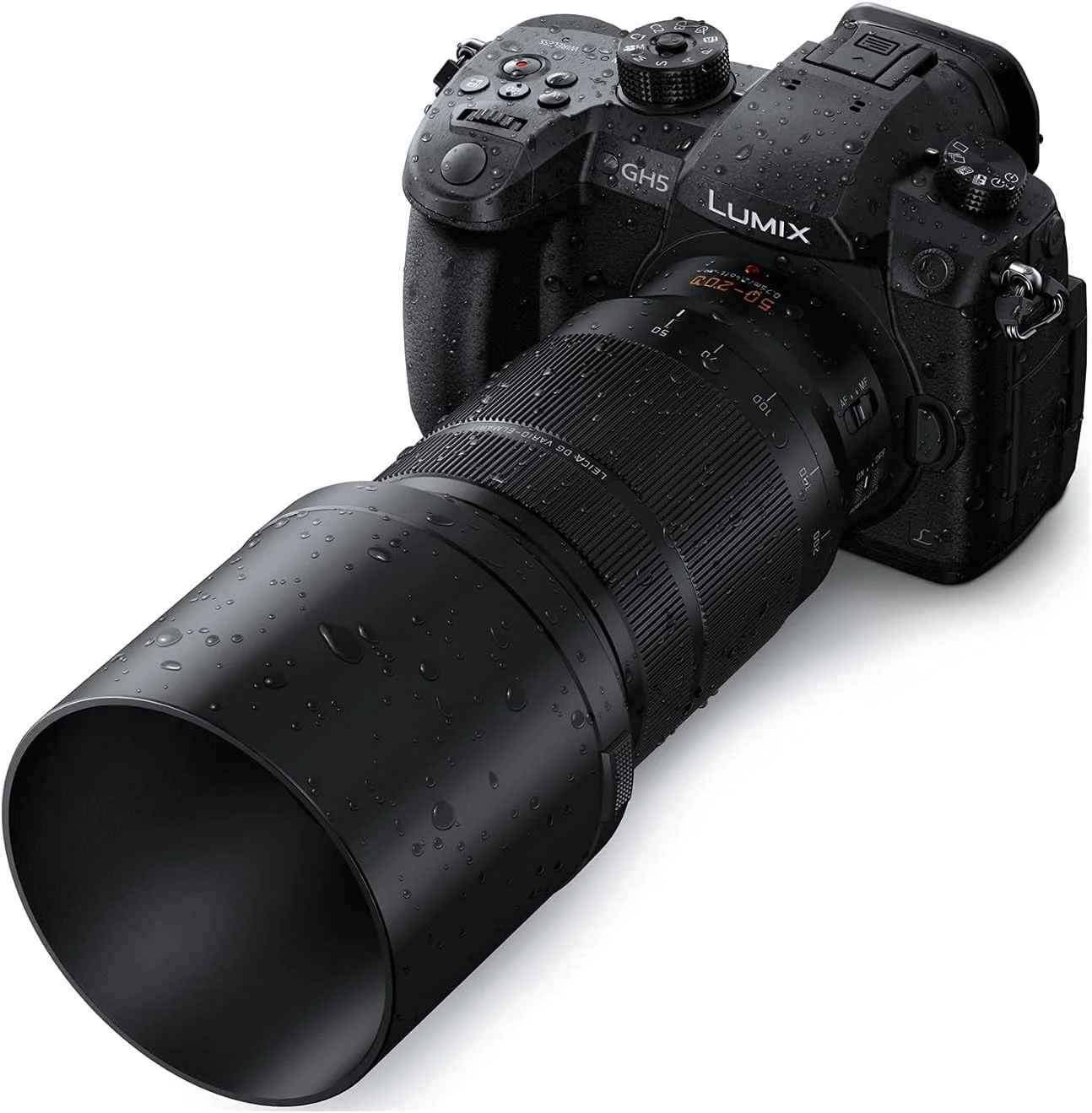 لنز دوربین حرفه ای 50-200 میلی متری پاناسونیک LUMIX، G LEICA DG VARIO-ELMARIT، F2.8-4.0 ASPH، Dual I.S. 2.0 با Power O.I.S، میکرو چهار سوم بدون آینه، H-ES50200 (مشکی)