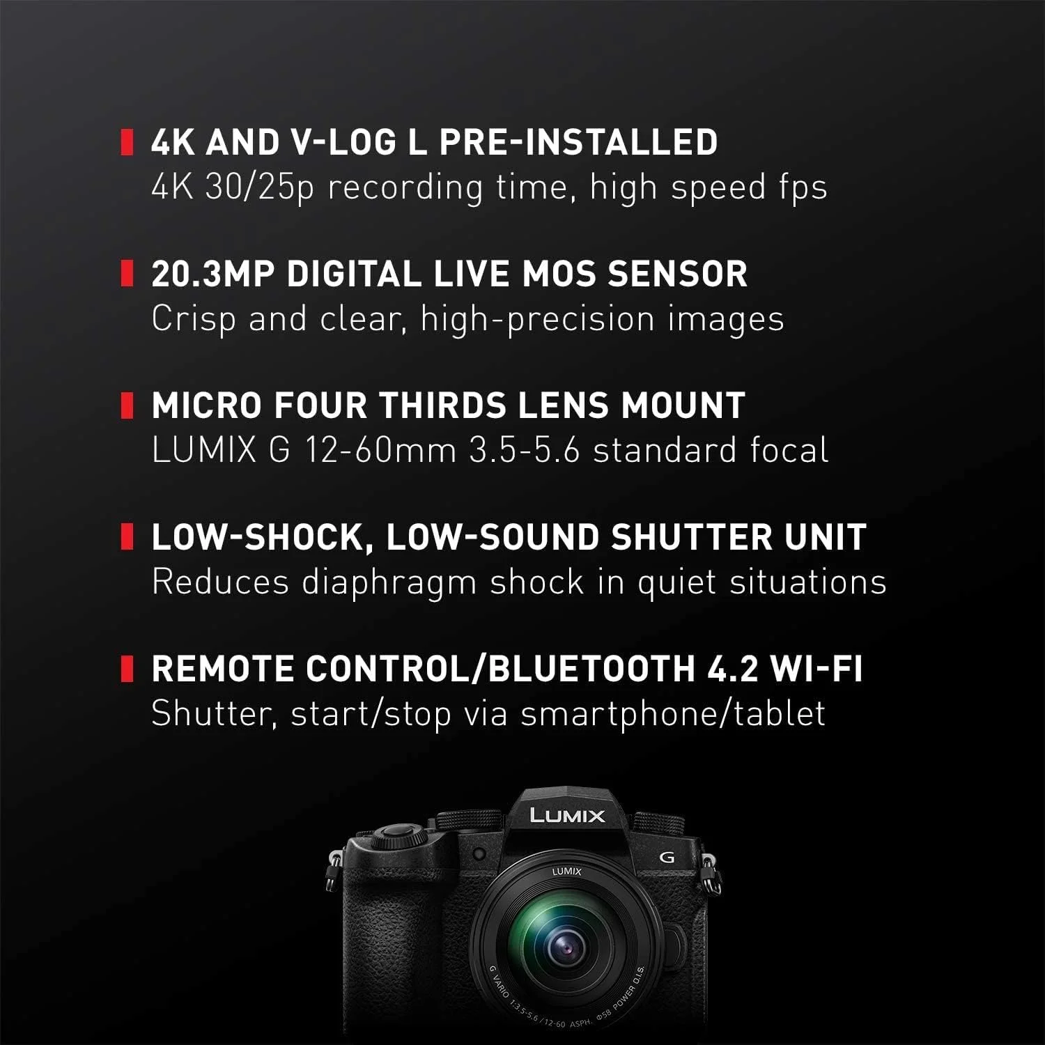دوربین بدون آینه پاناسونیک LUMIX G95D با سنسور 20.3 مگاپیکسل، لنز 12-60 میلیمتری F3.5-5.6 میکرو چهار سوم، لرزشگیر دوگانه 5 محوره I.S. 2، فیلمبرداری 4K 24p 30p، V-Log L از پیش نصب شده، صفحه لمسی 3 اینچی OLED - DC-G95DMK (مشکی) دوربین بدون آینه پاناسونیک LUMIX G95D با سنسور 20.3 مگاپیکسل، لنز 12-60 میلیمتری F3.5-5.6 میکرو چهار سوم، لرزشگیر دوگانه 5 محوره I.S. 2، فیلمبرداری 4K 24p 30p، V-Log L از پیش نصب شده، صفحه لمسی 3 اینچی OLED - DC-G95DMK (مشکی)