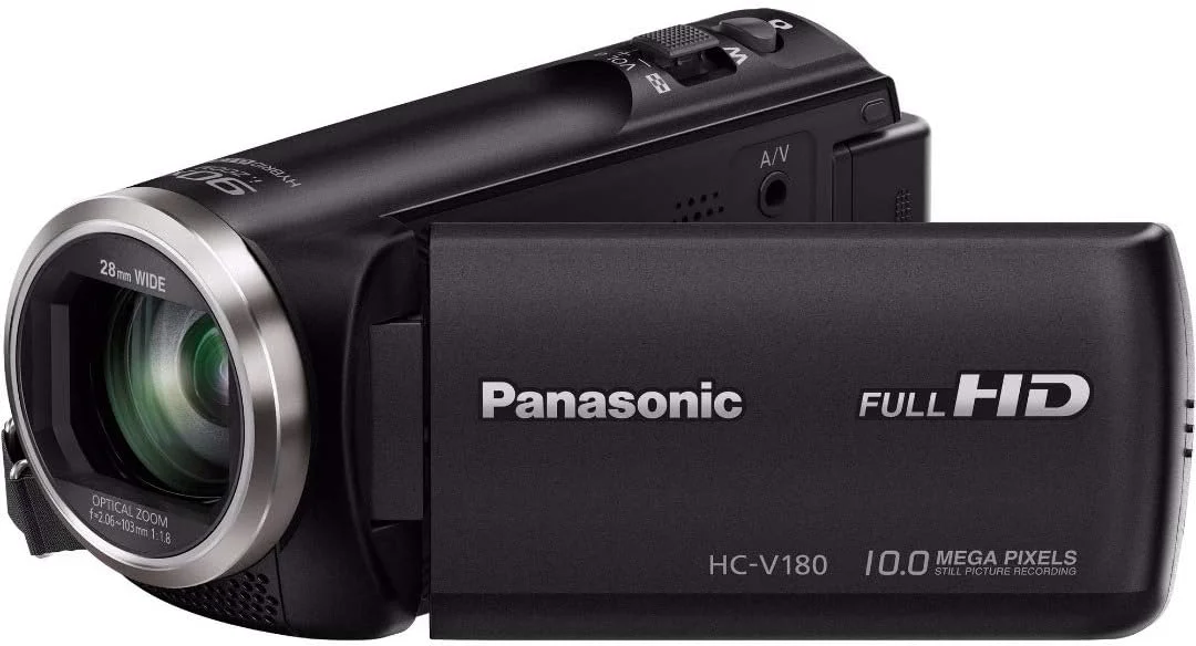 دوربین فیلمبرداری پاناسونیک Full HD مدل HC-V180K، زوم اپتیکال 50X، سنسور BSI 1/5.8 اینچی، صفحه نمایش LCD لمسی 2.7 اینچی (مشکی) (بازسازی شده)