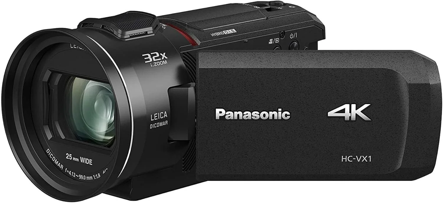 دوربین فیلمبرداری 4K پاناسونیک HC-VX1، لنز 24X LEICA DICOMAR، سنسور 1/2.5 اینچی BSI، سه سیستم تثبیت کننده O.I.S.، حالت HDR، ضبط بی سیم چند دوربینه (مشکی ایالات متحده)