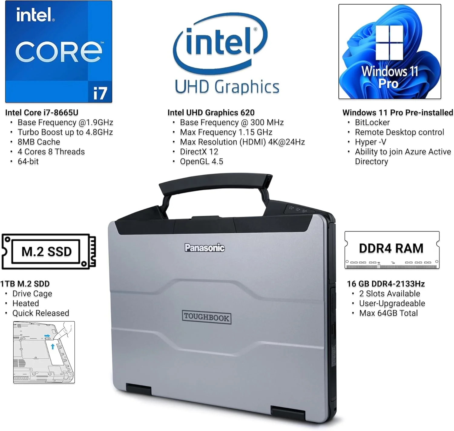 لپ تاپ پاناسونیک Toughbook FZ-55 MK1، صفحه نمایش لمسی 14 اینچی FHD 1920x1080، پردازنده Intel Core i7-8665U، رم 16 گیگابایتی، SSD 1 ترابایتی، 4G LTE، USB-C، ویندوز 11 پرو (تجدید شده) لپ تاپ پاناسونیک Toughbook FZ-55 MK1، صفحه نمایش لمسی 14 اینچی FHD 1920x1080، پردازنده Intel Core i7-8665U، رم 16 گیگابایتی، SSD 1 ترابایتی، 4G LTE، USB-C، ویندوز 11 پرو (تجدید شده)