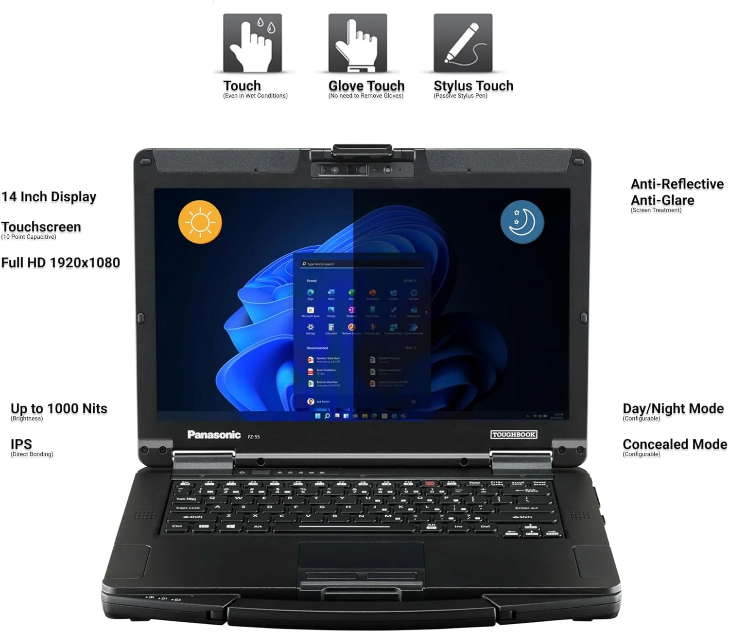 لپ تاپ پاناسونیک Toughbook FZ-55 MK1، صفحه نمایش لمسی 14 اینچی FHD 1920x1080، پردازنده Intel Core i7-8665U، رم 16 گیگابایتی، SSD 1 ترابایتی، 4G LTE، USB-C، ویندوز 11 پرو (تجدید شده) لپ تاپ پاناسونیک Toughbook FZ-55 MK1، صفحه نمایش لمسی 14 اینچی FHD 1920x1080، پردازنده Intel Core i7-8665U، رم 16 گیگابایتی، SSD 1 ترابایتی، 4G LTE، USB-C، ویندوز 11 پرو (تجدید شده)