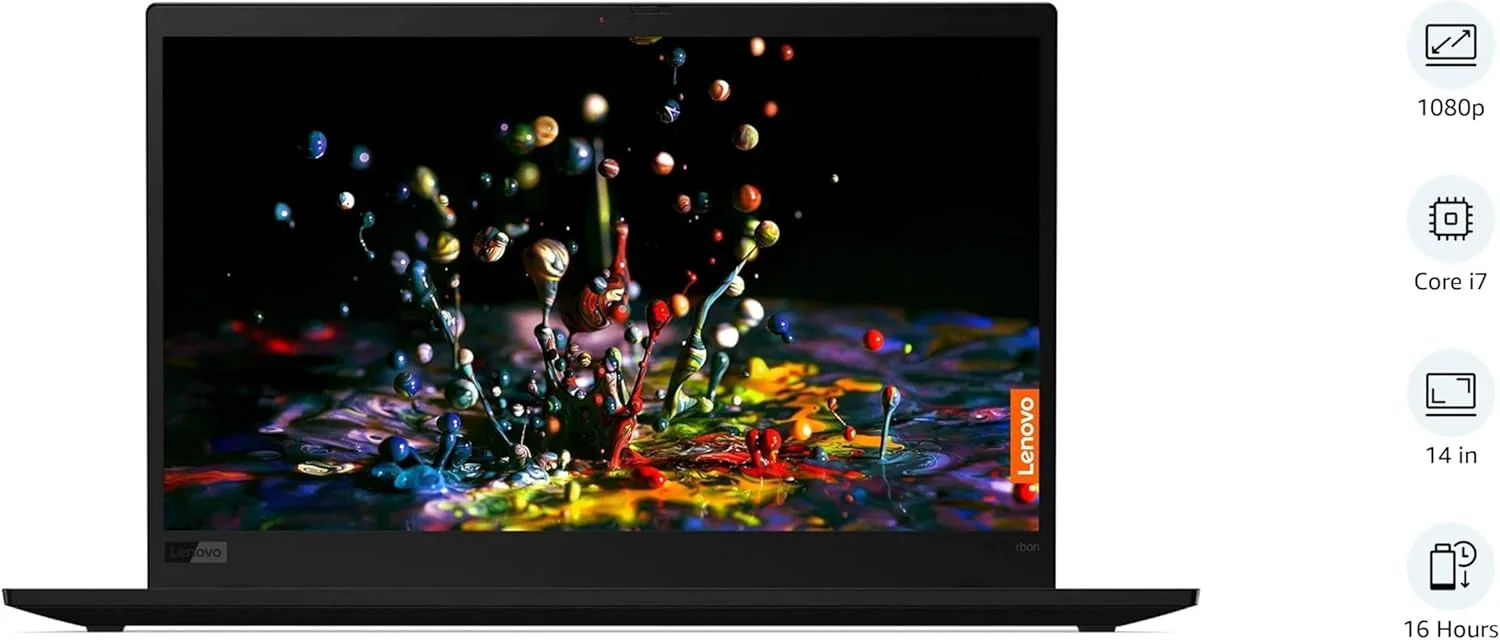 لنوو ThinkPad X1 Carbon نسل 7 (بازسازی شده): پردازنده Core i7-8565U، رم 16 گیگابایتی، SSD 512 گیگابایتی، صفحه نمایش لمسی 14 اینچی FHD، کیبورد با نور پس زمینه 14-14.99 اینچ 20QD-cr، مشکی
