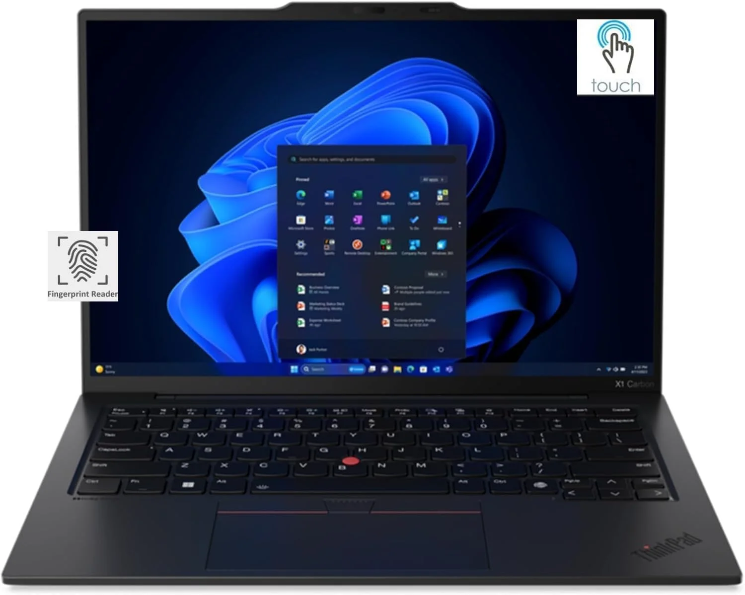 لپ تاپ لنوو Gen 12 ThinkPad X1 Carbon 21KC004AUS با پردازنده Intel Ultra 7 165U vPro، صفحه نمایش لمسی 14 اینچی WUXGA، رم 32 گیگابایتی، SSD 1 ترابایتی، دوربین FHD+ IR+ RGB و Windows 11 Pro