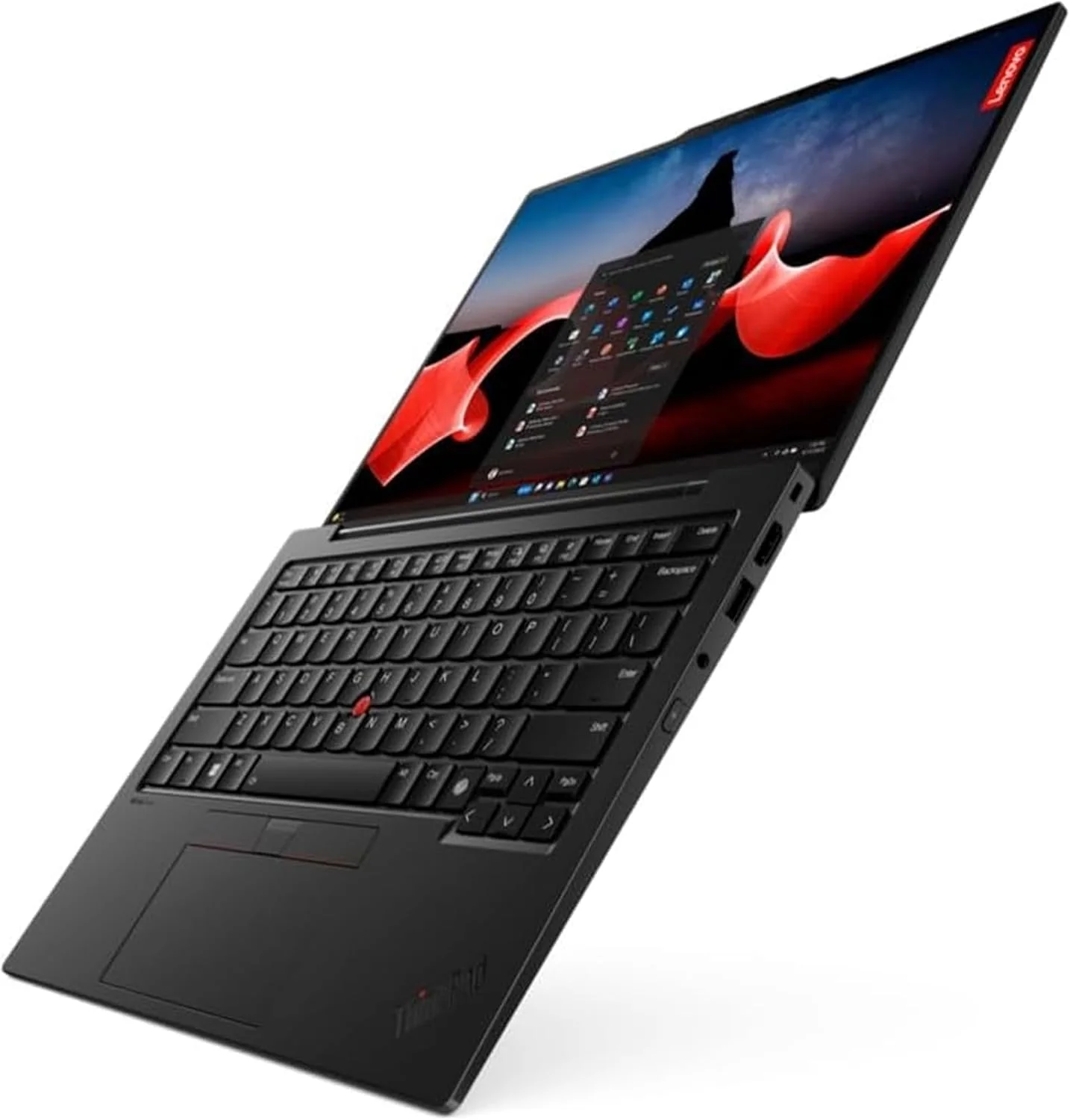 لپ تاپ لنوو ThinkPad X1 Carbon نسل 12 با پردازنده Intel Ultra 7 155U، صفحه نمایش لمسی 14 اینچی WUXGA 100% sRGB، رم 32 گیگابایتی DDR5، حافظه SSD 1 ترابایتی Gen4، دوربین FHD+ IR+ RGB و ویندوز 11 پرو