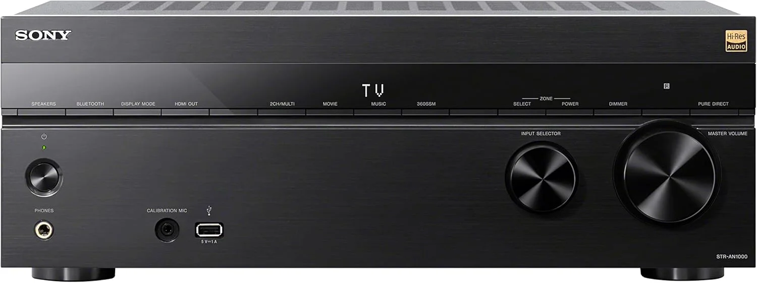 گیرنده صوتی و تصویری سونی STR-AN1000 7.2 کاناله سینمای خانگی 8K: Dolby Atmos، DTS:X، کالیبراسیون خودکار سینمای دیجیتال IX، بلوتوث، WiFi، Google Chromecast، اتصال Spotify، Apple AirPlay، HDMI 2.1
