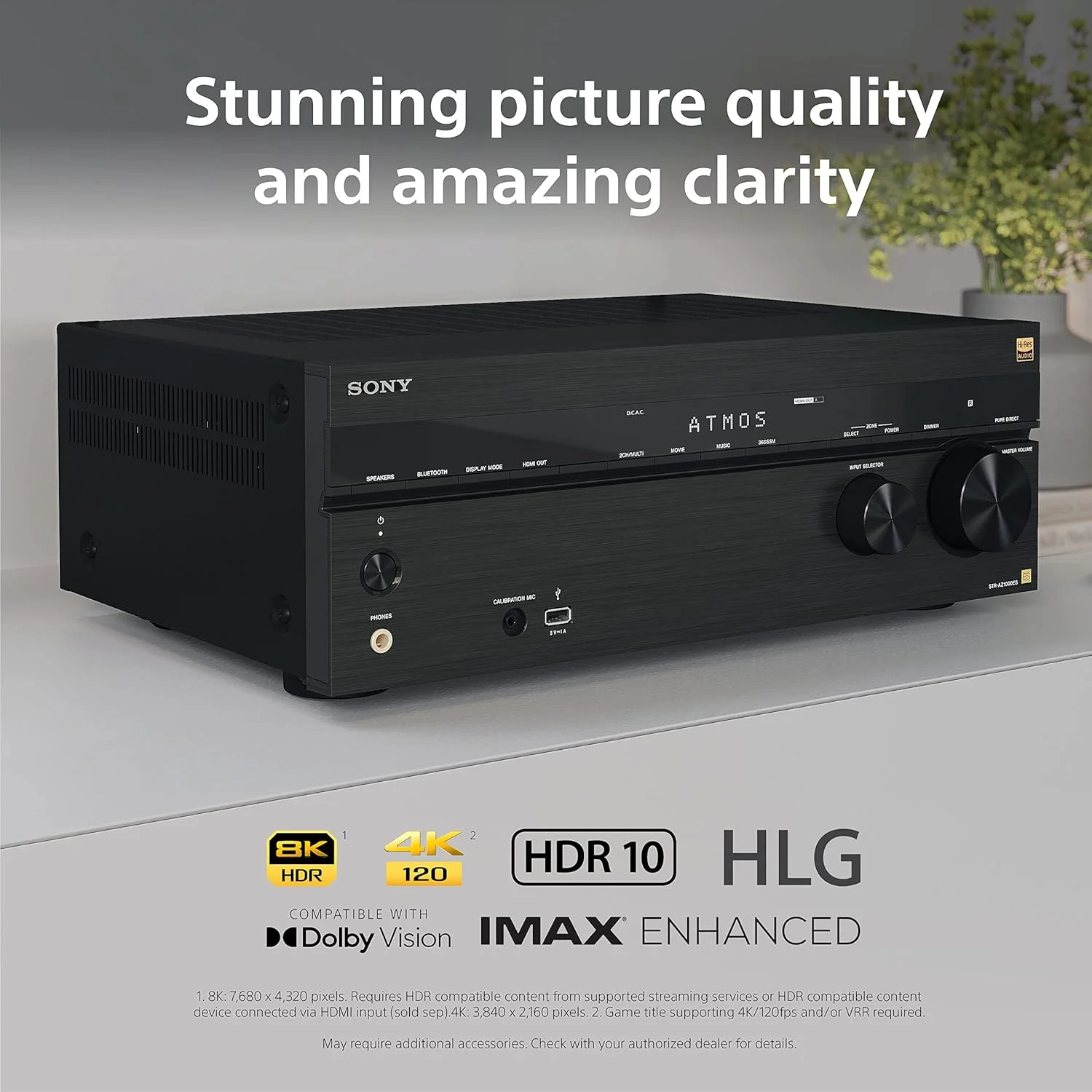 گیرنده صوتی و تصویری سونی STR-AN1000 7.2 کاناله سینمای خانگی 8K: Dolby Atmos، DTS:X، کالیبراسیون خودکار سینمای دیجیتال IX، بلوتوث، WiFi، Google Chromecast، اتصال Spotify، Apple AirPlay، HDMI 2.1