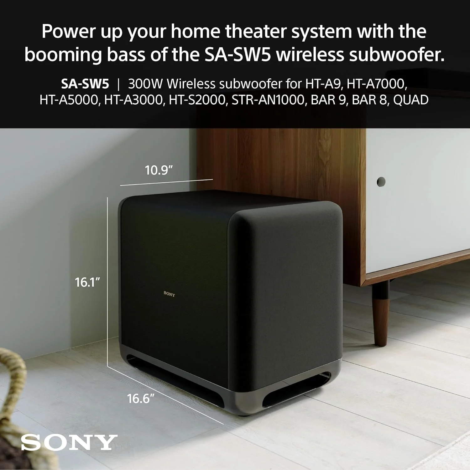 ساب ووفر بی سیم سونی SA-SW5 برای BRAVIA THEATER (BAR 9, BAR 8, QUAD)، HT-A9/A7000/A5000/A3000/S2000 و STR-AN1000
