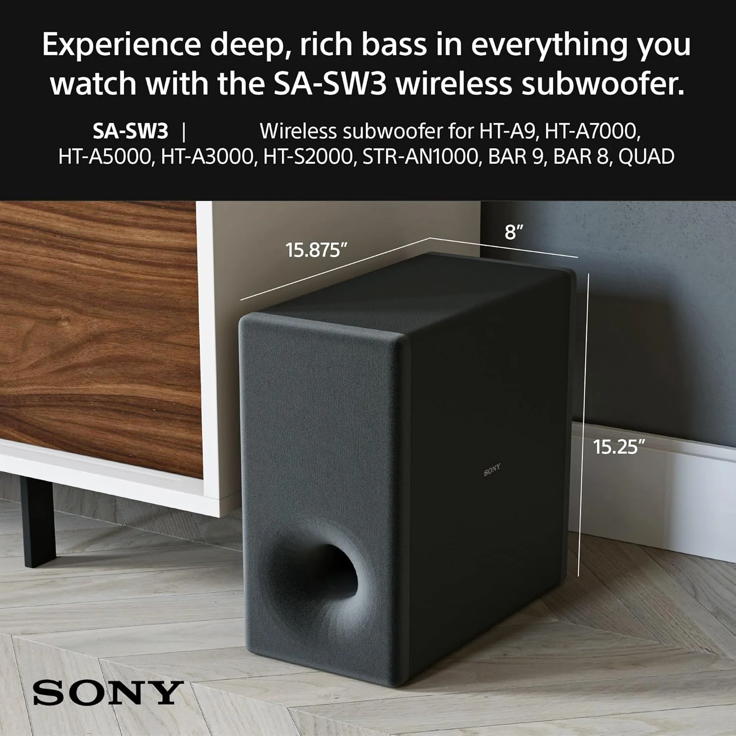 ساب ووفر بی سیم سونی SA-SW3 برای BRAVIA THEATER (BAR 9، BAR 8، QUAD)، HT-A9/A7000/A5000/A3000/S2000 و STR-AN1000