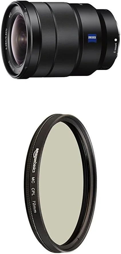 لنز سونی 16-35mm Vario-Tessar T FE F4 ZA OSS با مانت E به همراه فیلتر پلاریزه دایره ای آمازون بیسیکس - 72 میلی متر