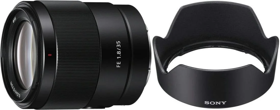 لنز پرایم 35 میلی‌متری سونی FE با دیافراگم باز F1.8 (SEL35F18F) به همراه هود لنز Sony ALCSH159 برای SEL35F18F، مشکی