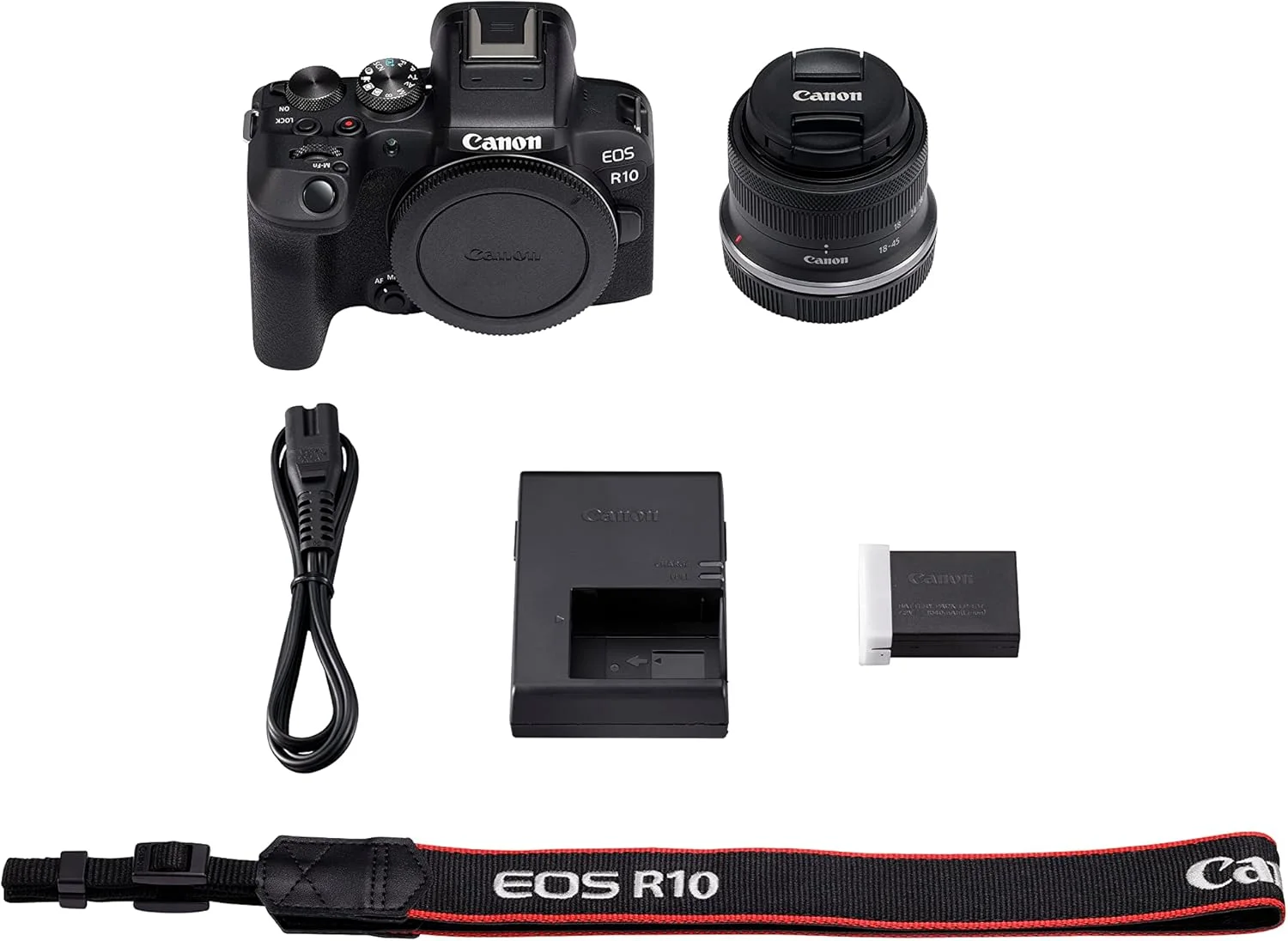 دوربین بدون آینه کانن EOS R10 به همراه لنز RF-S 18-45 mm F4.5-6.3 IS STM (دوربین هیبریدی، ارتقاء DSLR، 15 فریم بر ثانیه، فیلمبرداری 4K، سیستم فوکوس Dual Pixel CMOS AF II، WiFi)، مشکی