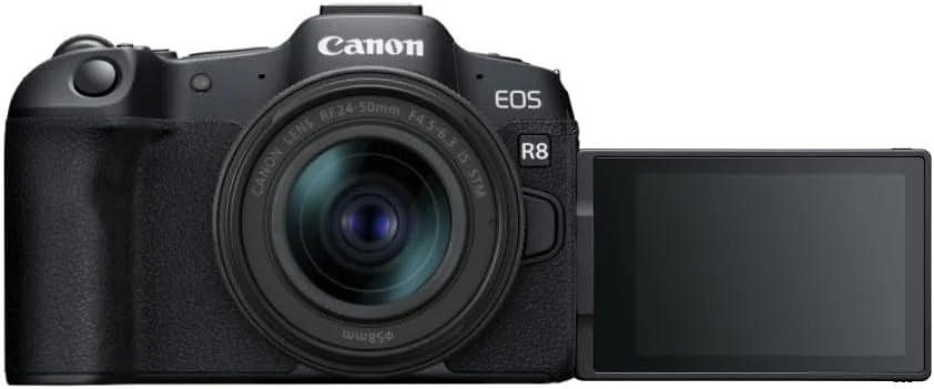 دوربین بدون آینه فول فریم کانن EOS R8 + RF 24-50MM F4.5-6.3 IS STM | سنسور 24.2 مگاپیکسلی | تا 40 فریم در ثانیه عکاسی پیوسته | Dual Pixel CMOS AF II | فیلمبرداری 4K تا 60p | صفحه نمایش Vari-angle | بلوتوث و WiFi