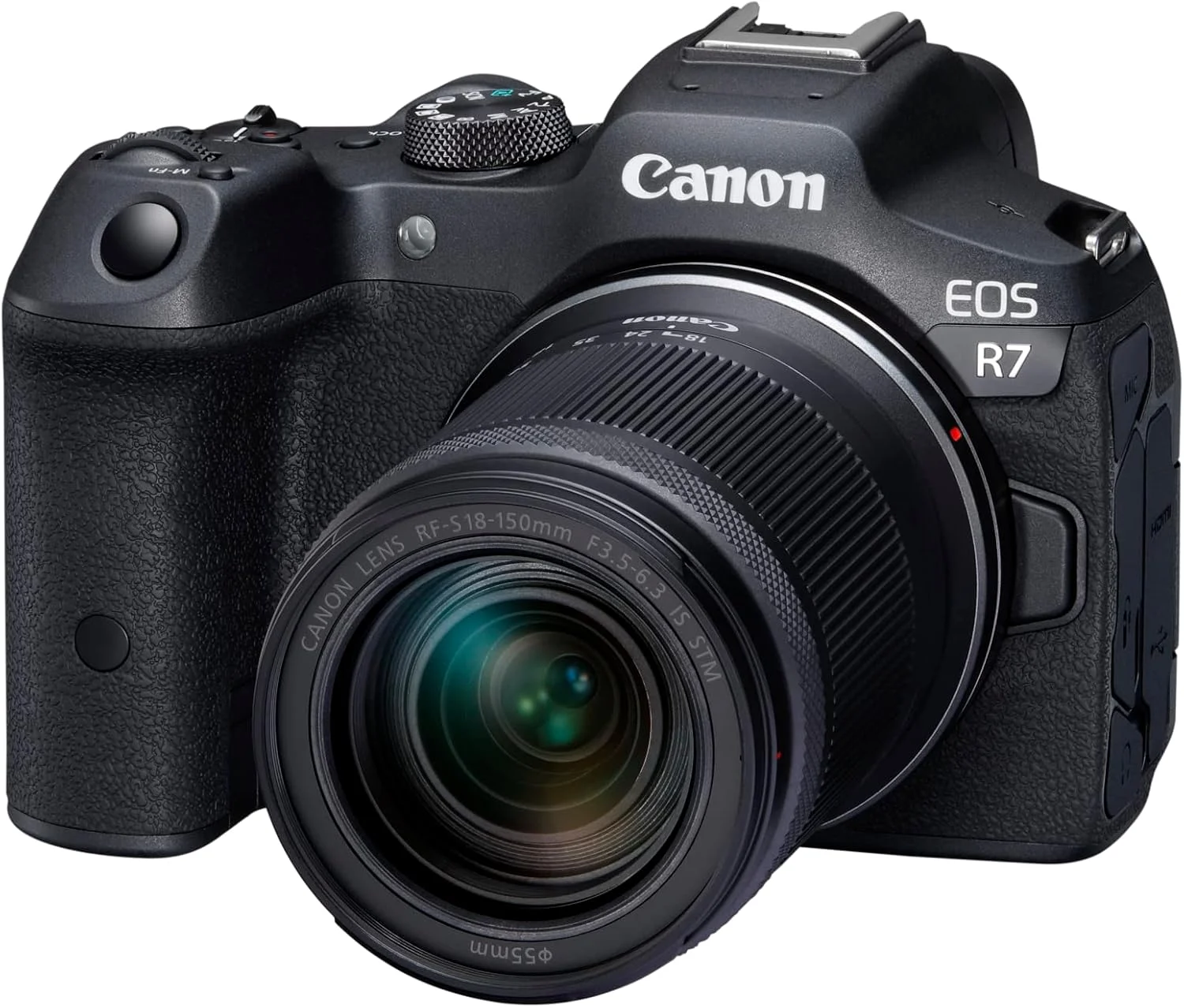 دوربین بدون آینه Canon EOS R7 به همراه لنز RF-S 18-150 mm F3.5-6.3 IS STM (ارتقاء DSLR، دوربین هیبریدی، ضبط ویدئو 4K/30p، تا 15 فریم در ثانیه، WLAN) مشکی