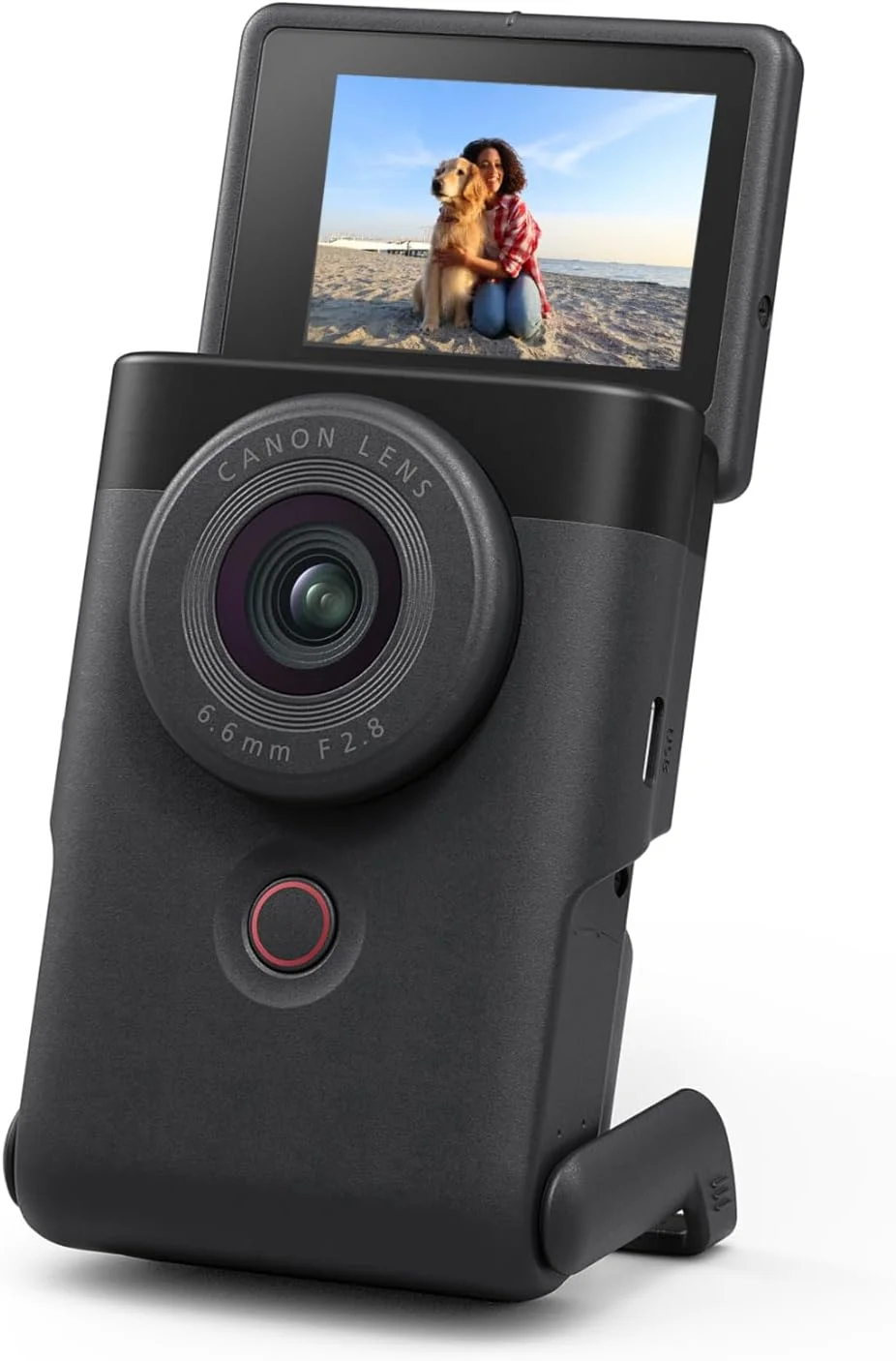 دوربین ولاگ کانن PowerShot V10 برای تولیدکنندگان محتوا، لنز واید 19 میلی‌متری، سنسور CMOS 1 اینچی، ویدئو 4K، ردیابی چهره، میکروفون داخلی، تثبیت‌کننده تصویر، وب‌کم، پخش زنده، مشکی