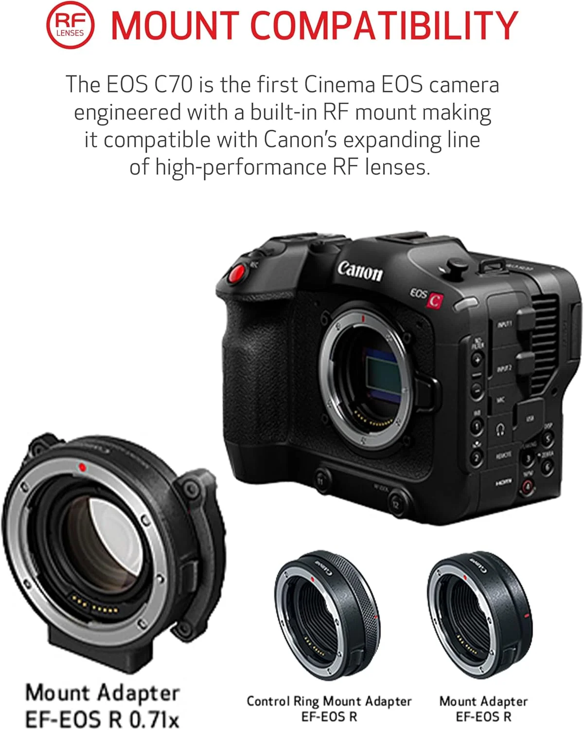 Canon Eos C70 Cinema Camera Rf Lens Mount, Black, 4507C002 Canon Eos C70 Cinema Camera Rf Lens Mount, Black, 4507C002