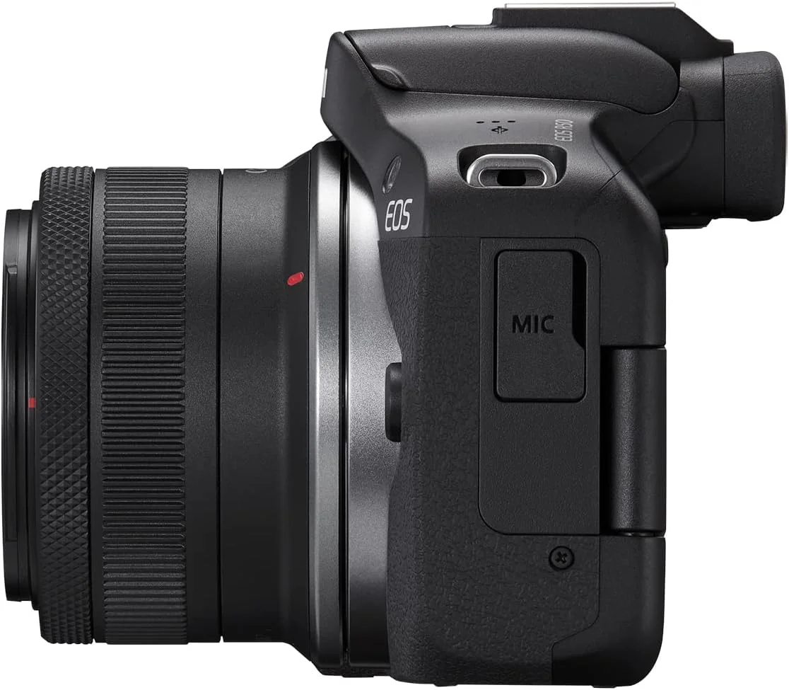دوربین بدون آینه کانن EOS R50 مناسب ولاگ (مشکی) با لنزهای RF-S18-45mm F4.5-6.3 is STM و RF-S55-210mm F5-7.1 is STM، 24.2 مگاپیکسل، فیلمبرداری 4K، تشخیص و ردیابی سوژه، جمع و جور، اتصال به تلفن هوشمند