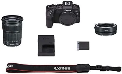 کیت دوربین ولاگینگ بدون آینه فول فریم Canon EOS RP با آداپتور مانت و لنز [لنز EF 24-105mm F/3.5-5.6 IS STM + آداپتور مانت EF-EOS R]، مشکی