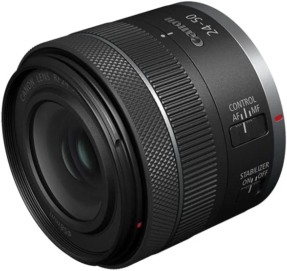 لنز کانن RF24-50mm F4.5-6.3 IS STM برای دوربین‌های فول فریم بدون آینه RF Mount کانن، لنز زوم استاندارد با زاویه دید عریض، جمع و جور، سبک وزن، تثبیت کننده تصویر اپتیکال، برای ولاگینگ یا عکاسی