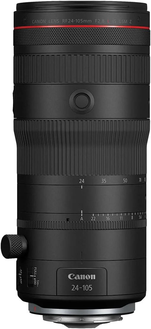 لنز زوم استاندارد Canon RF24-105mm F2.8 L IS USM Z، بدون آینه، پوشش فول فریم، فوکوس نزدیک، کاربری فوق العاده، برای رویدادها، فوتوژورنالیسم، پرتره، کار استودیویی و ساخت ویدیو
