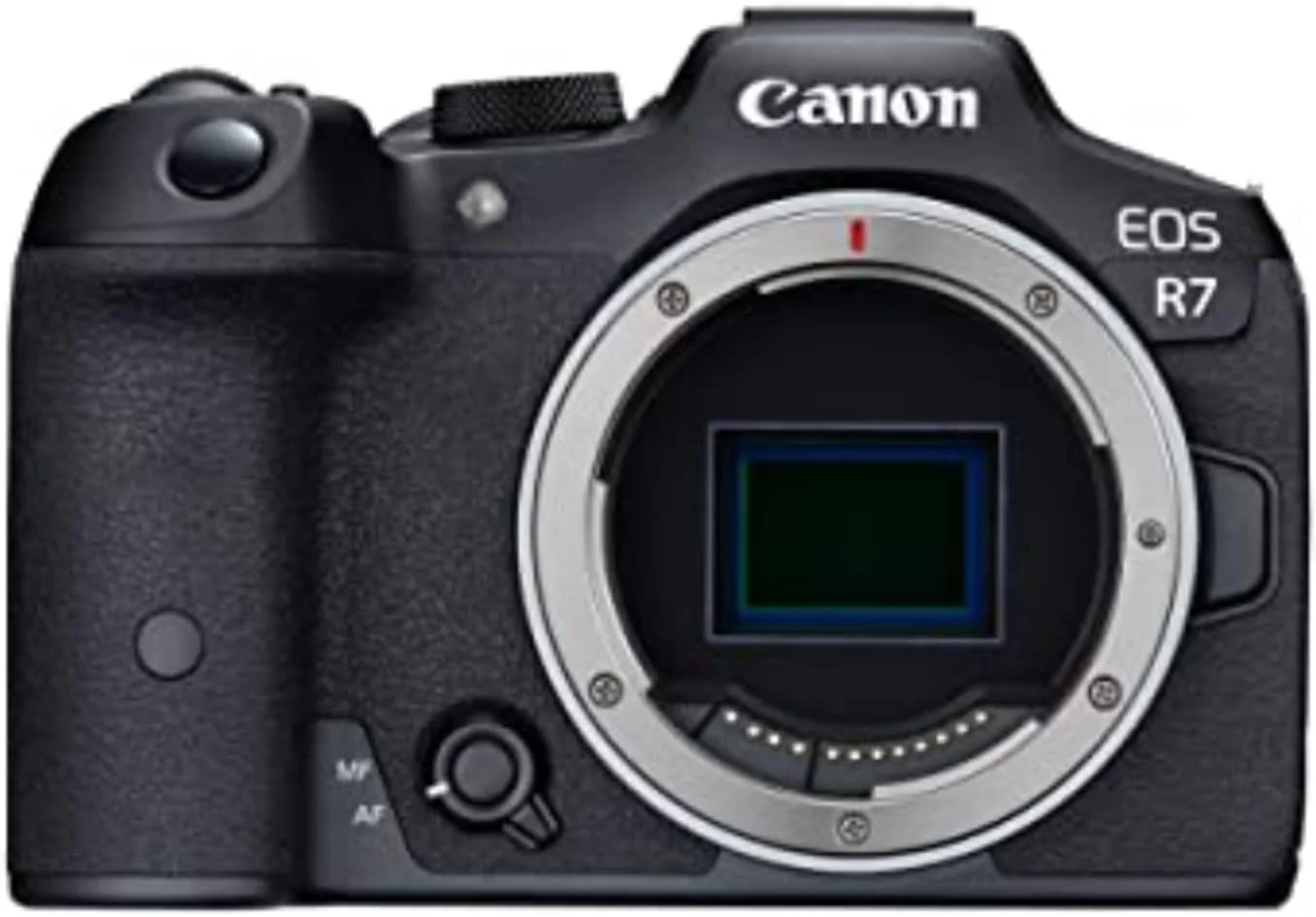 دوربین بدون آینه کانن EOS R7 (فقط بدنه)، دوربین هیبریدی، سنسور CMOS 32.5 مگاپیکسلی (APS-C)، فیلمبرداری 4K، برای ورزش، اکشن، تولیدکنندگان محتوا، دوربین ولاگینگ، مشکی
