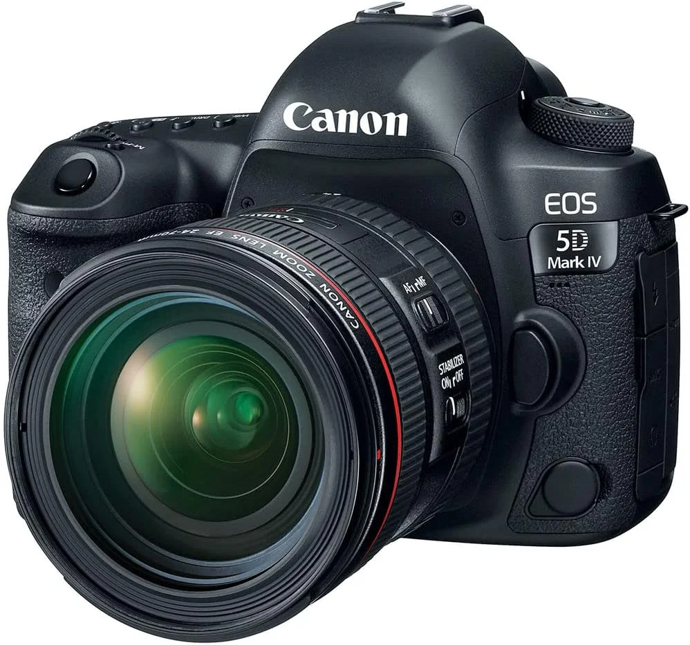 دوربین DSLR کانن EOS 5D Mark IV با لنز 24-70 میلی‌متری f/4L (1483C018) + لنز کانن EF 75-300mm f/4-5.6 III (6473A003) + مانیتور 4K + میکروفون حرفه‌ای + 2 عدد کارت حافظه 64 گیگابایتی + کیت فیلتر رنگی + موارد دیگر (بازسازی شده)