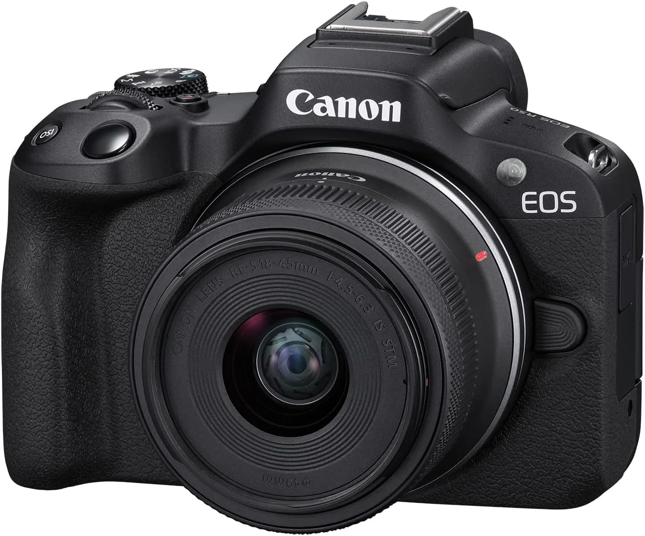 دوربین بدون آینه کانن EOS R50 با لنز RF-S18-45mm F4.5-6.3 IS STM، سنسور CMOS 24.2 مگاپیکسلی (APS-C)، فیلمبرداری 4K، دوربین هیبریدی، عکس و فیلم، ولاگینگ، تولید کننده محتوا، مانت RF، مشکی