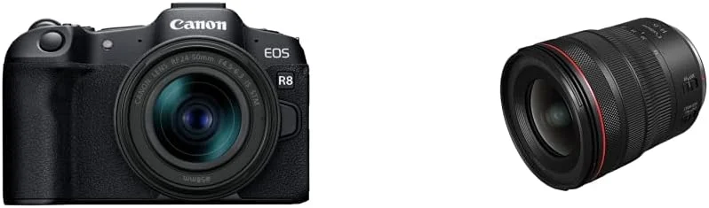 دوربین بدون آینه فول فریم Canon EOS R8 به همراه لنز RF24-50mm F4.5-6.3 IS STM، 24.2 مگاپیکسل، فیلمبرداری 4K، پردازشگر تصویر DIGIC X، تشخیص و ردیابی سوژه، جمع و جور و لنز Canon RF14-35mm F4 L IS USM