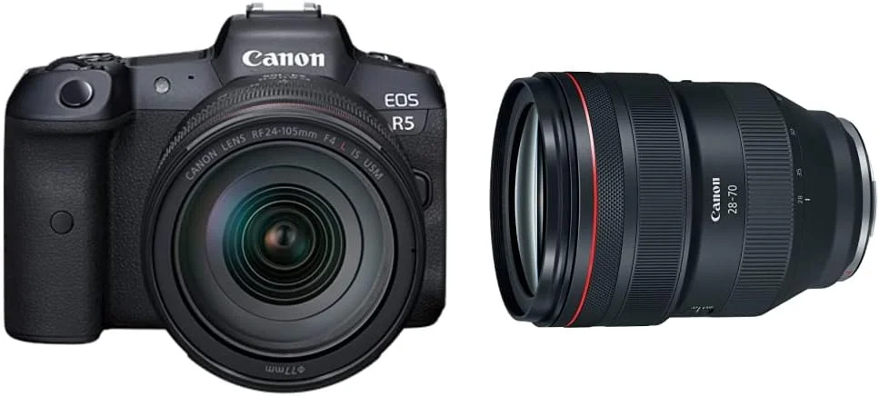 دوربین بدون آینه فول فریم Canon EOS R5 به همراه لنز RF24-105mm F4 L IS USM - فیلمبرداری 8K، سنسور CMOS فول فریم 45 مگاپیکسلی، پردازنده تصویر DIGIC X، سرعت شاتر مکانیکی تا 12 فریم در ثانیه (بدنه + لنز)