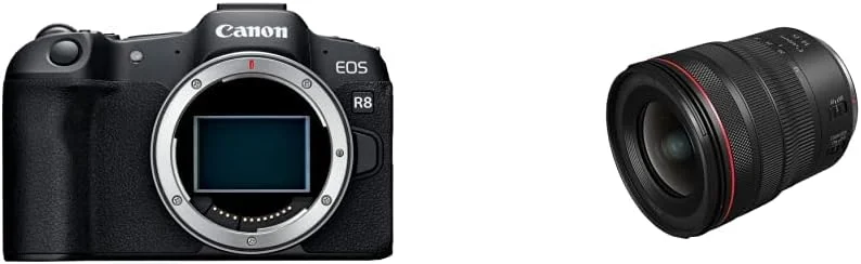 دوربین بدون آینه فول فریم Canon EOS R8 (فقط بدنه)، مانت RF، 24.2 مگاپیکسل، فیلمبرداری 4K، پردازنده تصویر DIGIC X، تشخیص و ردیابی سوژه، جمع و جور، سبک و لنز RF14-35mm F4 L IS USM