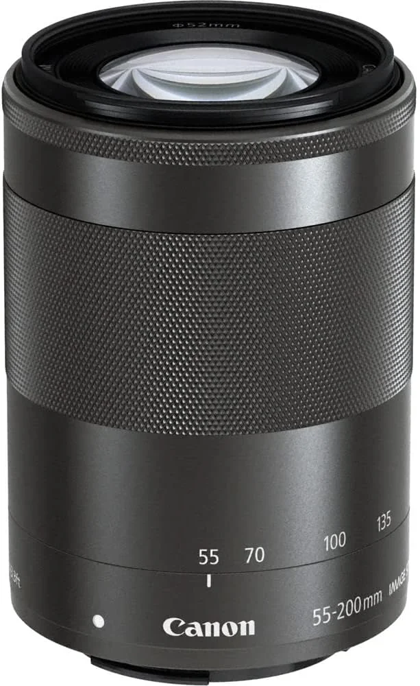 لنز کانن EF-M 55-200mm f/4.5-6.3 IS STM (مشکی) (9517B002) + کیت فیلتر + کوله پشتی + کارت حافظه 64 گیگابایتی + کارت خوان + سه پایه انعطاف پذیر + کیف کارت حافظه + نگهدارنده درب لنز + کیت تمیز کننده + بند دستی + موارد بیشتر (بازسازی شده)