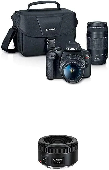 کیت دوربین دو لنز EOS Rebel T7 EF18-55mm + EF 75-300mm به همراه لنز EF 50mm f/1.8 STM