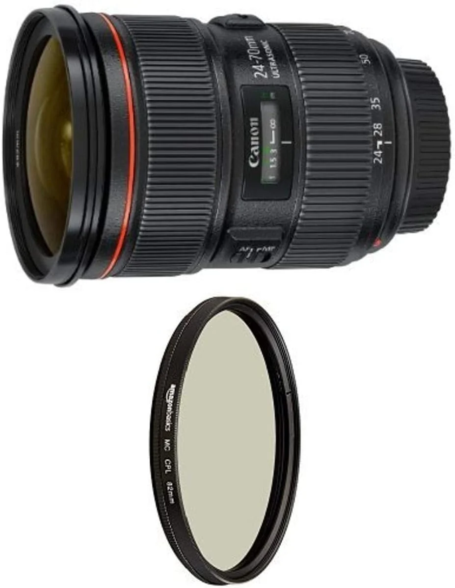 لنز زوم استاندارد Canon EF 24-70mm f/2.8L II USM به همراه فیلتر پلاریزه دایره ای - 82 میلی متر