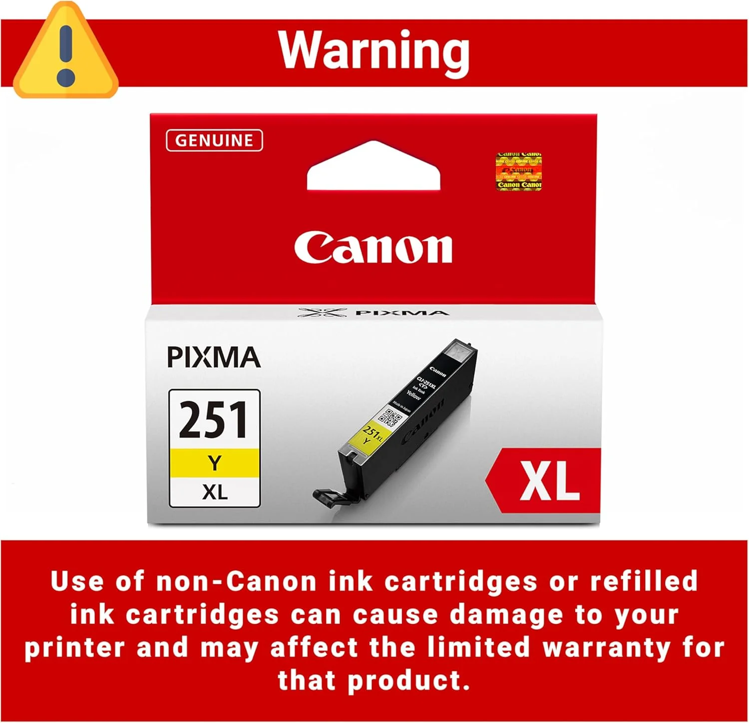 مخزن جوهر زرد اصلی Canon CLI-251XL، سازگار با پرینترهای MG6320، IP7220 و MG5420، MX922، MG5520، MG6420، MG7120، iX6820، iP8720، MG7520، MG6620 و MG5620