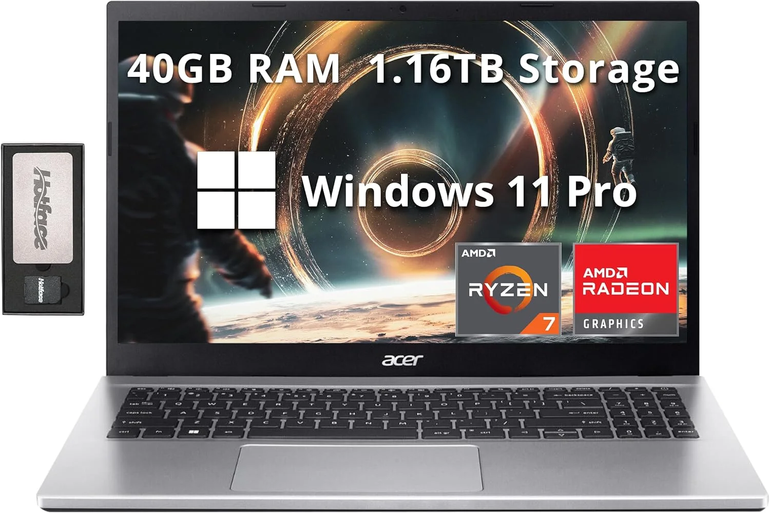 لپ تاپ ممتاز 15.6 اینچی FHD ایسر برای کسب و کار و دانشجویان، AMD Ryzen 7 5700U (بهتر از Intel i7-1165G7)، رم 40 گیگابایتی، حافظه 1.16 ترابایتی (1 ترابایت SSD + مجموعه ایستگاه docking 160 گیگابایتی)، صفحه کلید اعداد، وب کم، WiFi 6، ویندوز 11 پرو، نقره ای