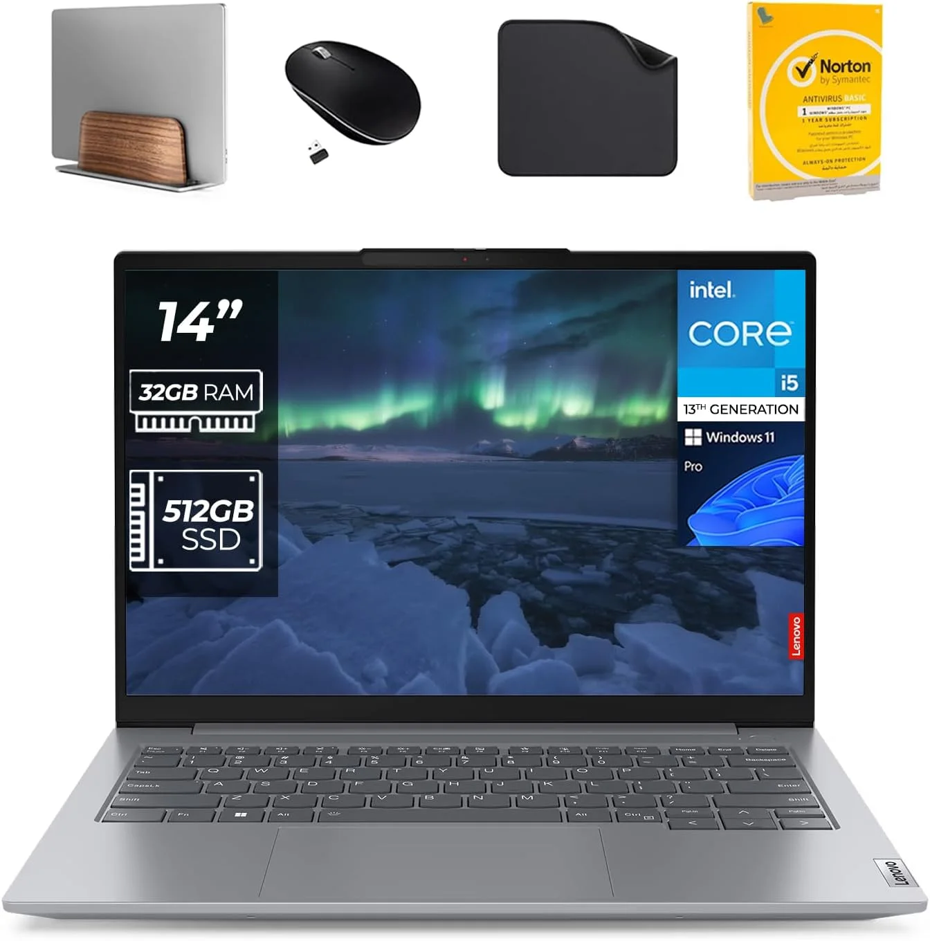لپ تاپ تجاری لنوو ThinkBook 14 Gen 6 - پردازنده نسل سیزدهم Intel i5-13420H، کیبورد با نور پس زمینه، حسگر اثر انگشت، ویندوز 11 پرو (شامل پایه لپ تاپ موج اول + ماوس + آنتی ویروس + ماوس پد) (32 گیگابایت رم | 512 گیگابایت SSD)