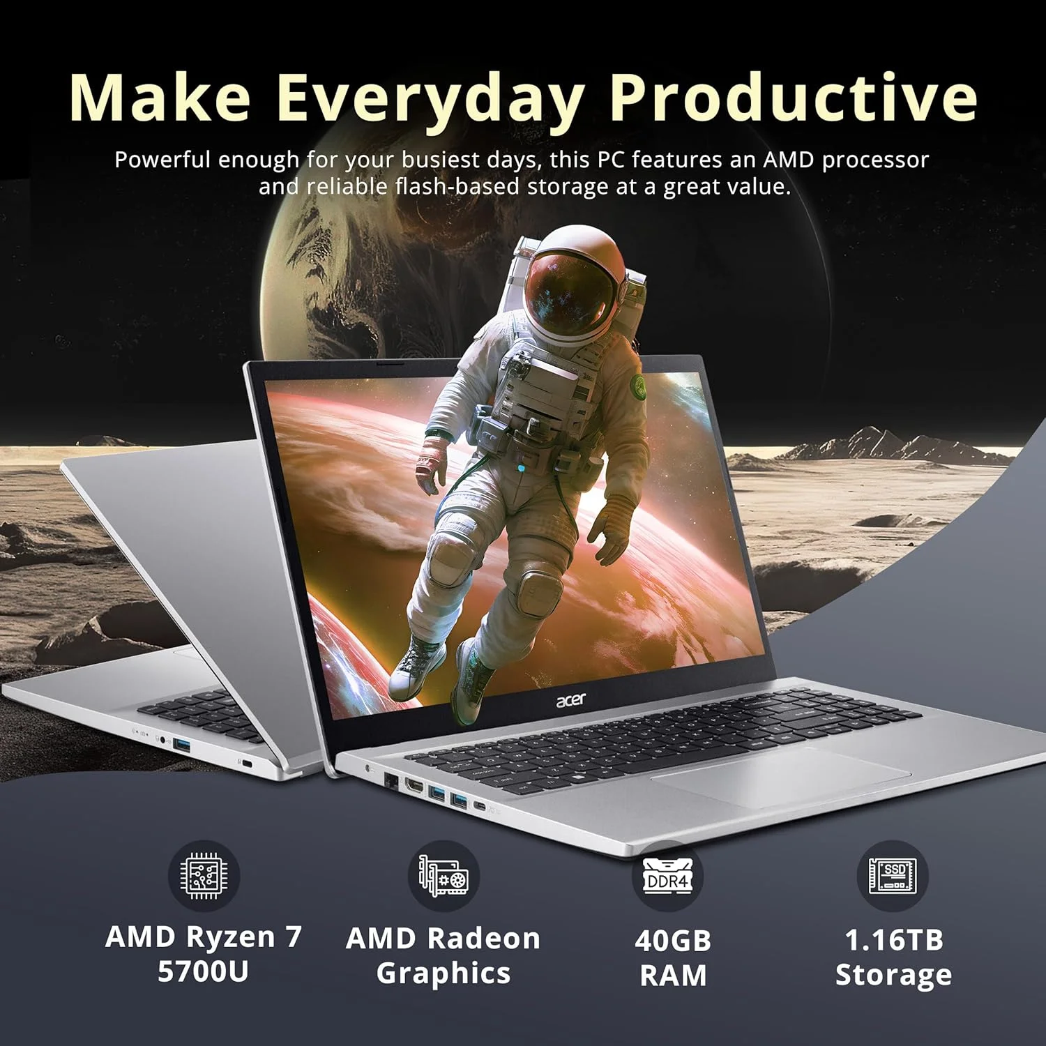 لپ تاپ ممتاز 15.6 اینچی FHD ایسر برای کسب و کار و دانشجویان، AMD Ryzen 7 5700U (بهتر از Intel i7-1165G7)، رم 40 گیگابایتی، حافظه 1.16 ترابایتی (1 ترابایت SSD + مجموعه ایستگاه docking 160 گیگابایتی)، صفحه کلید اعداد، وب کم، WiFi 6، ویندوز 11 پرو، نقره ای لپ تاپ ممتاز 15.6 اینچی FHD ایسر برای کسب و کار و دانشجویان، AMD Ryzen 7 5700U (بهتر از Intel i7-1165G7)، رم 40 گیگابایتی، حافظه 1.16 ترابایتی (1 ترابایت SSD + مجموعه ایستگاه docking 160 گیگابایتی)، صفحه کلید اعداد، وب کم، WiFi 6، ویندوز 11 پرو، نقره ای