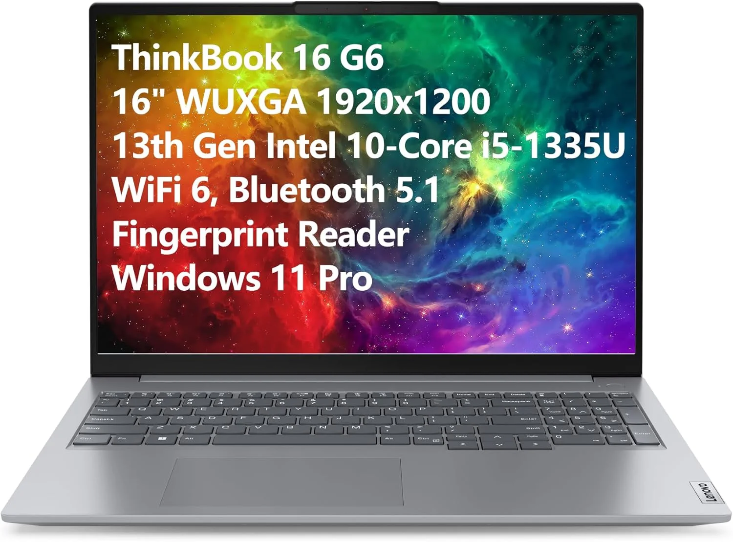 لپ تاپ لنوو ThinkBook 16 G6 با صفحه نمایش 16 اینچی FHD+، پردازنده نسل سیزدهم اینتل 10 هسته ای i5-1335U (بهتر از i7-1270P)، رم 16 گیگابایتی DDR5، حافظه 512 گیگابایتی PCIe SSD، وای فای 6، بلوتوث 5.1، حسگر اثر انگشت، ویندوز 11 پرو (ارتقا یافته)
