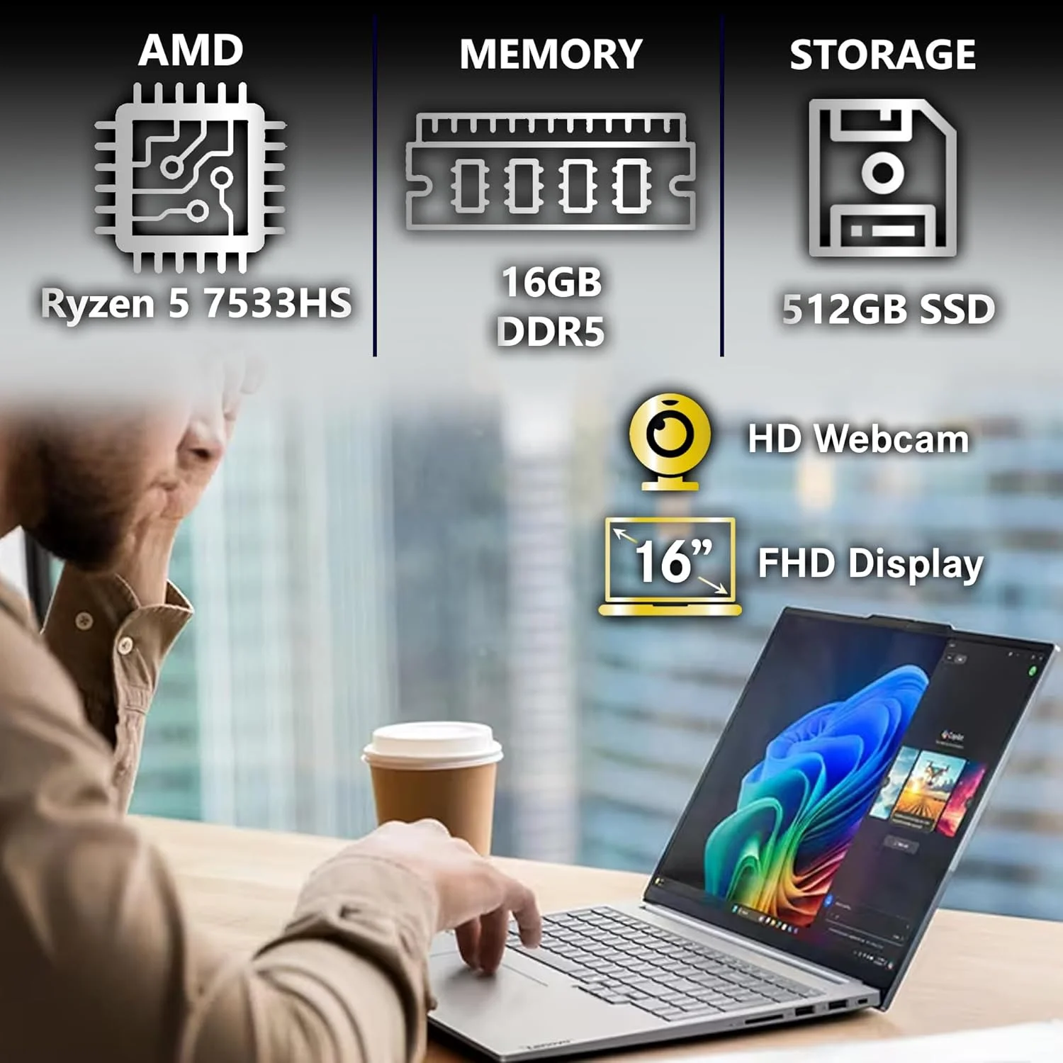 لپ تاپ تجاری لنوو ThinkBook 16 G7، صفحه نمایش 16 اینچی FHD+، پردازنده AMD Ryzen 5 7533HS، رم 16 گیگابایتی DDR5، حافظه 512 گیگابایتی NVMe، وای فای 6 + بلوتوث، RJ-45، HDMI، حسگر اثر انگشت، وب کم HD، ویندوز 11 پرو لپ تاپ تجاری لنوو ThinkBook 16 G7، صفحه نمایش 16 اینچی FHD+، پردازنده AMD Ryzen 5 7533HS، رم 16 گیگابایتی DDR5، حافظه 512 گیگابایتی NVMe، وای فای 6 + بلوتوث، RJ-45، HDMI، حسگر اثر انگشت، وب کم HD، ویندوز 11 پرو