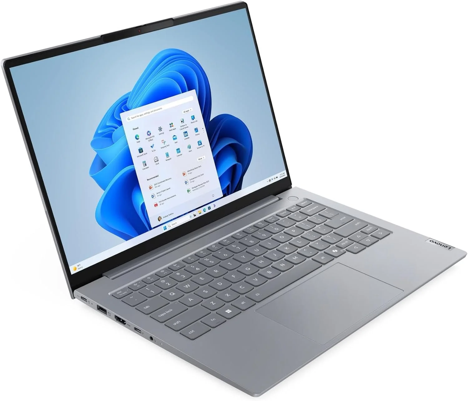 لپ تاپ لنوو ThinkBook 14 G8 IAL، صفحه نمایش 14 اینچی WUXGA IPS، پردازنده Intel Core Ultra 5 225U، رم 16 گیگابایتی DDR5، حافظه SSD 512 گیگابایتی، گرافیک Intel، رایانه شخصی هوش مصنوعی، صفحه کلید ENG با نور پس زمینه، دوربین FHD، خاکستری قطبی